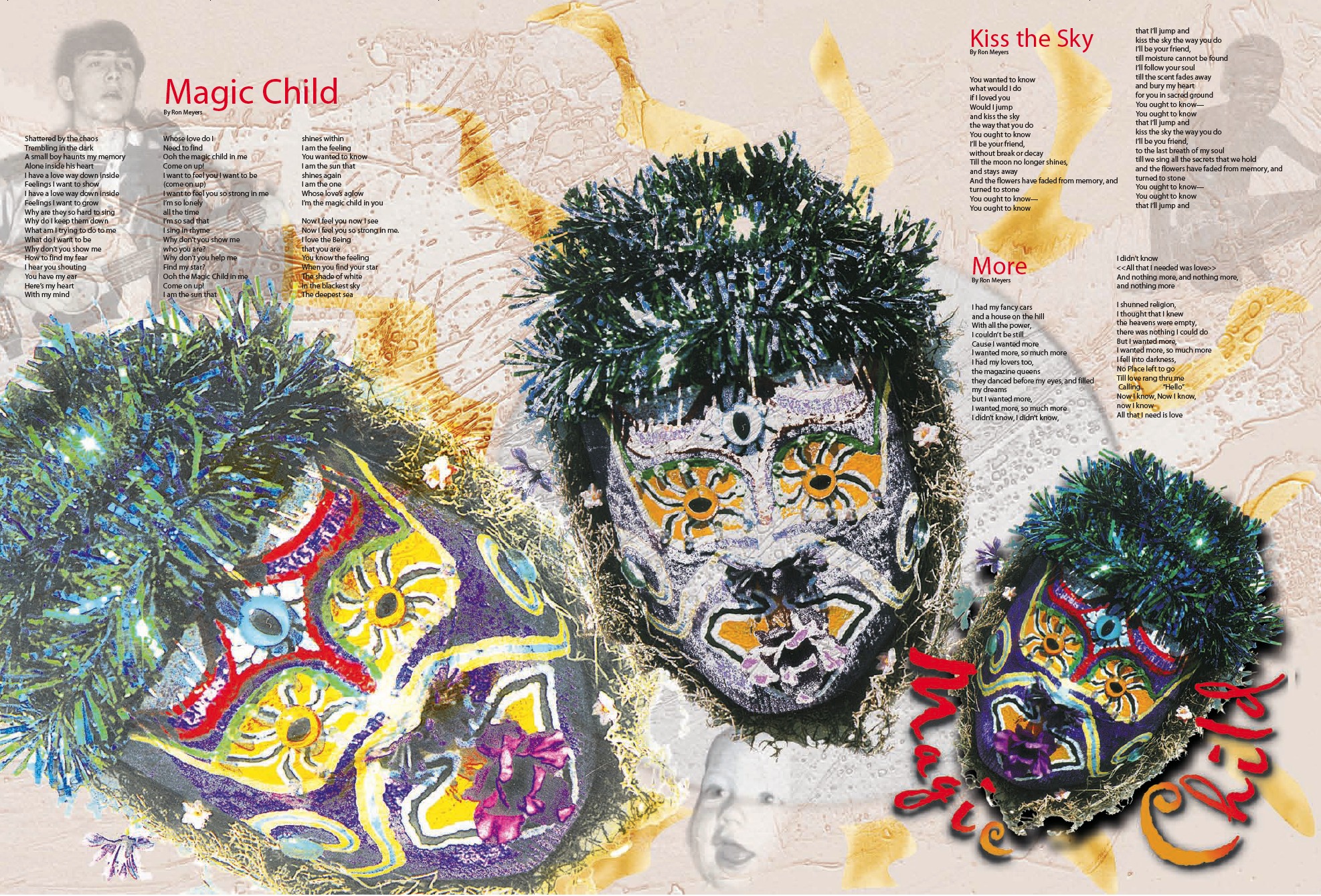 Magic Child CD interior fold artwork — colorful ceremonial masks