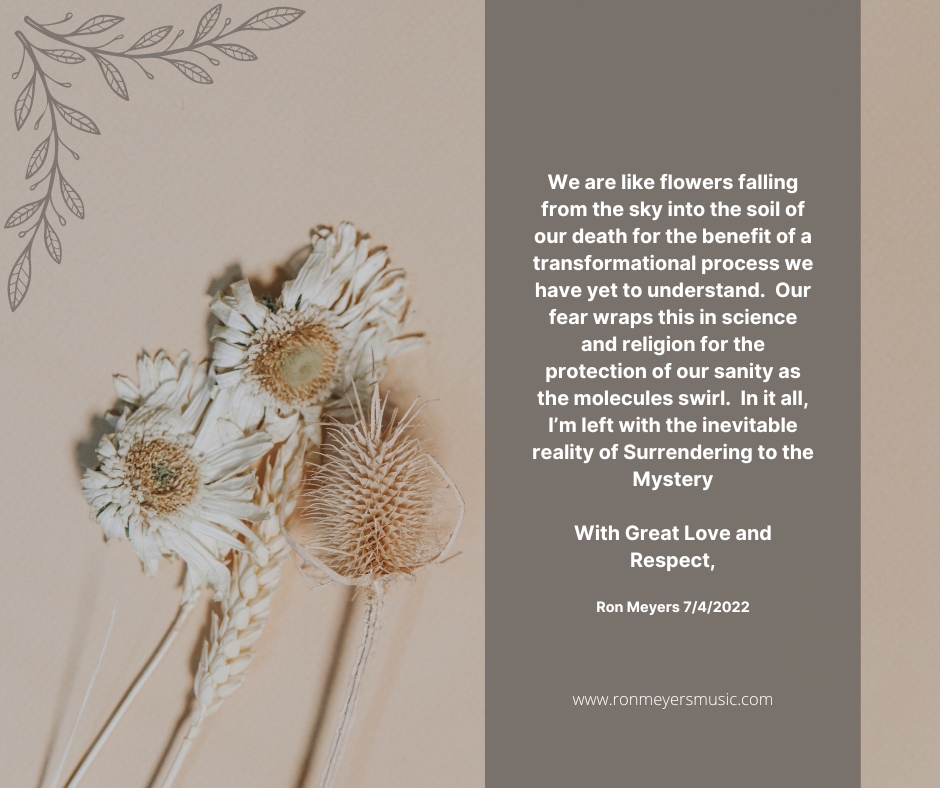 Quote card: Surrender to the Mystery by Ron Meyers, July 4, 2022