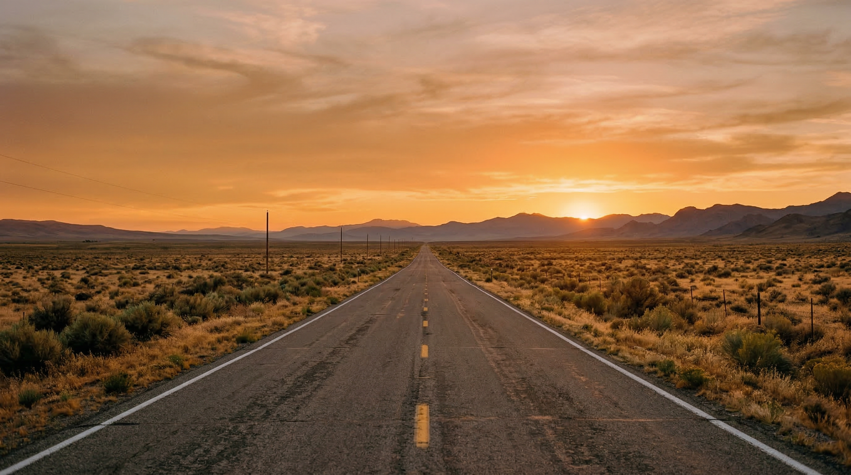 Open American highway at sunset